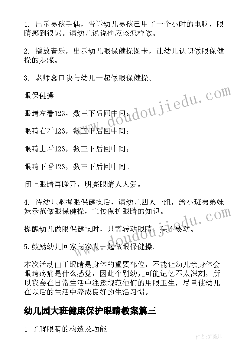 最新幼儿园大班健康保护眼睛教案 保护眼睛大班教案(优秀8篇)