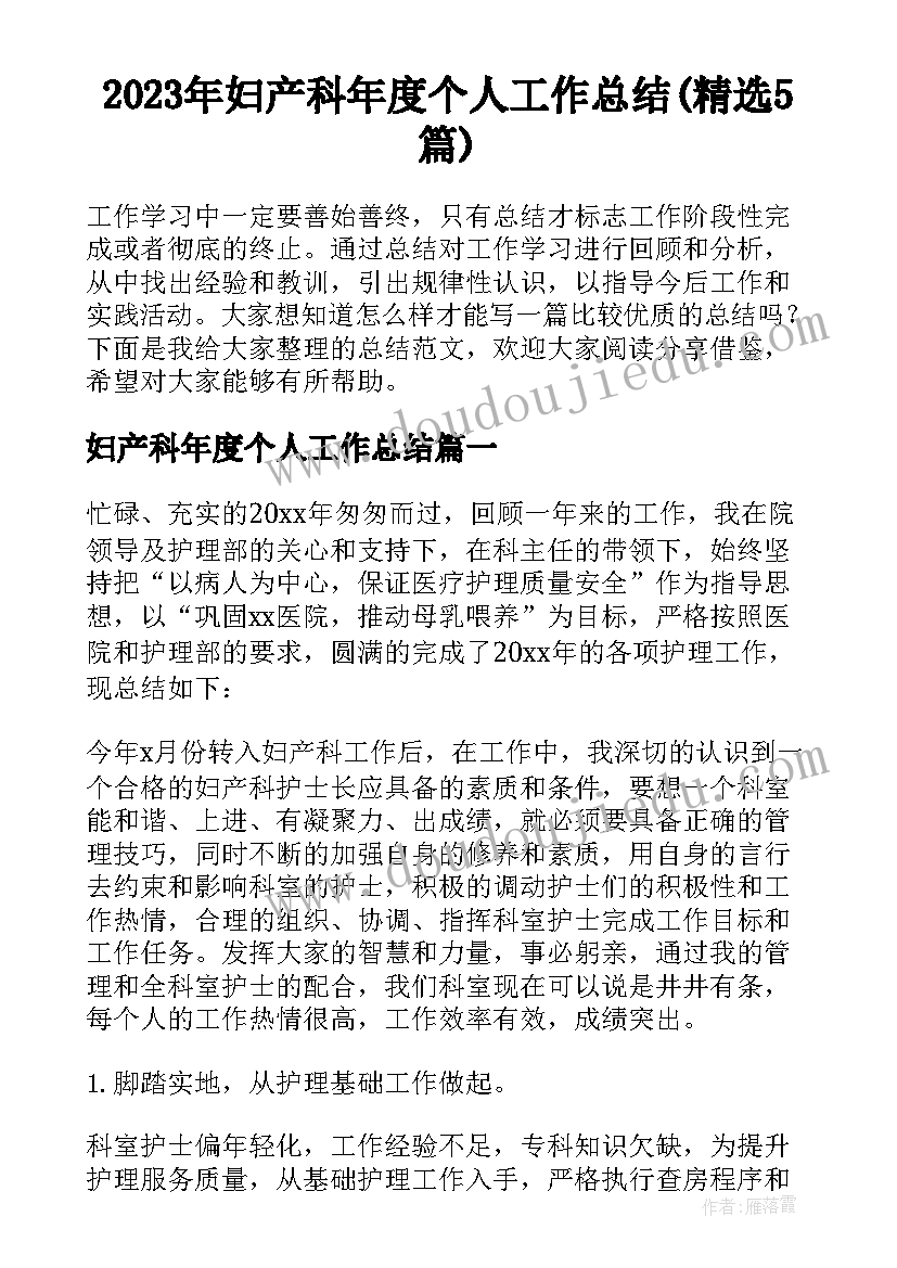 2023年妇产科年度个人工作总结(精选5篇)