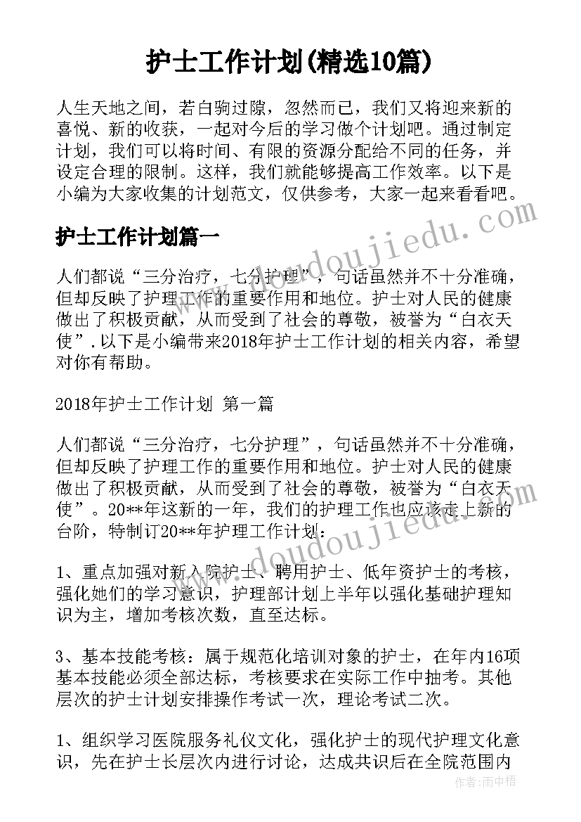 护士工作计划(精选10篇)