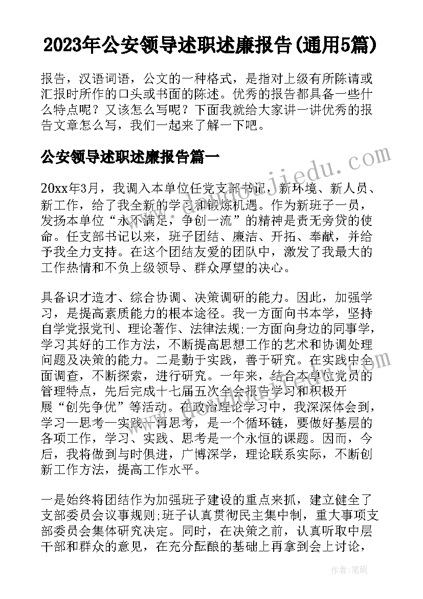 2023年公安领导述职述廉报告(通用5篇)