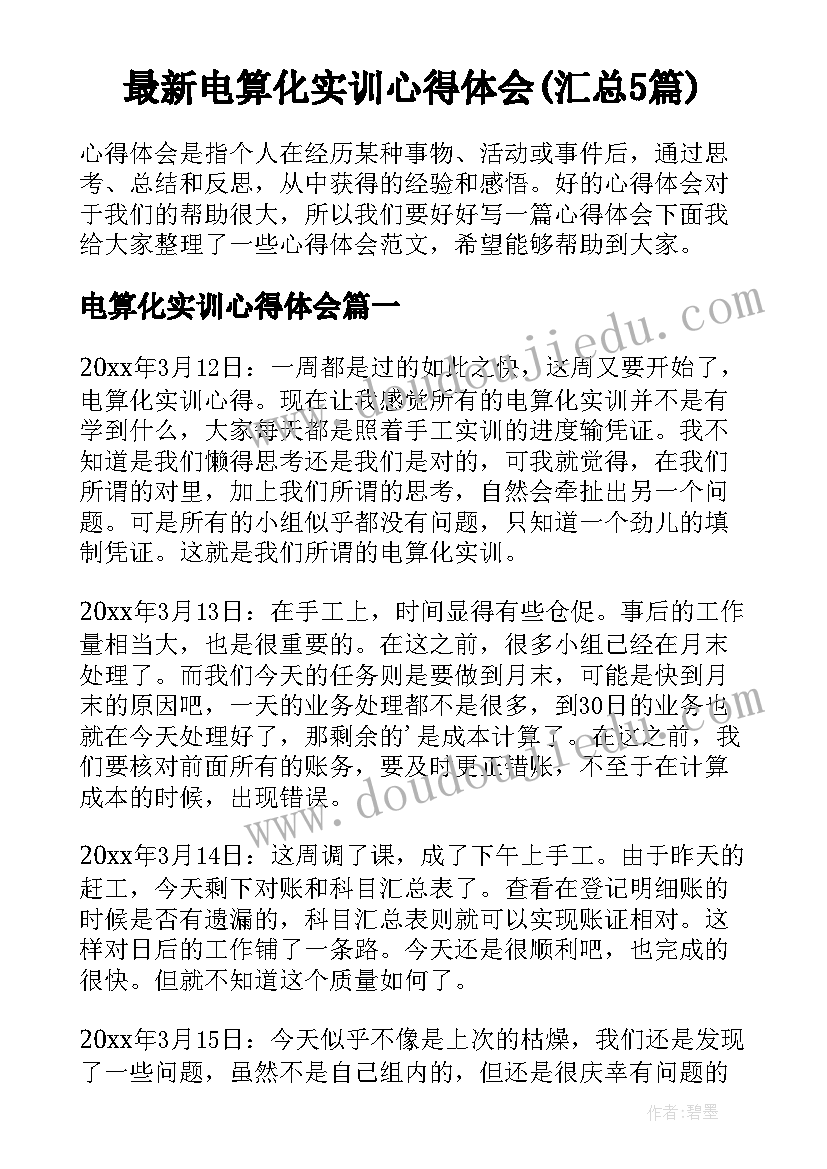 最新电算化实训心得体会(汇总5篇)