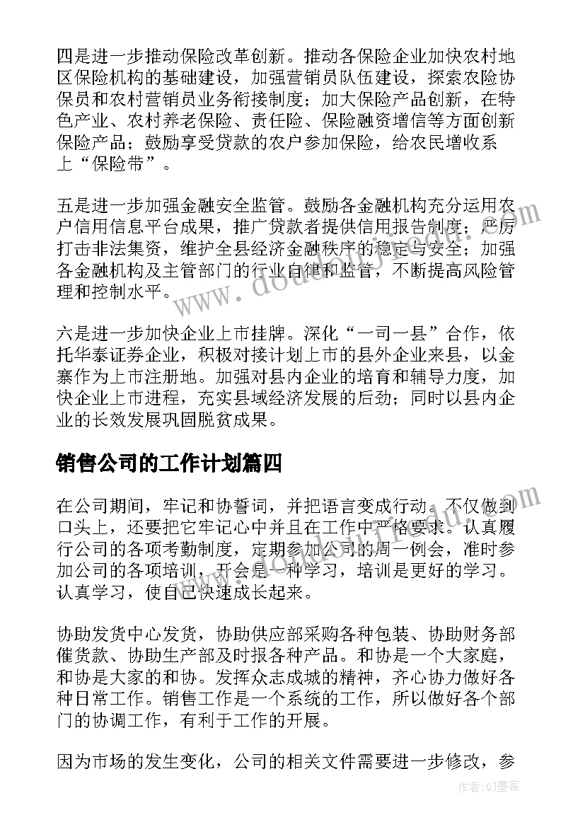 销售公司的工作计划(优质5篇)