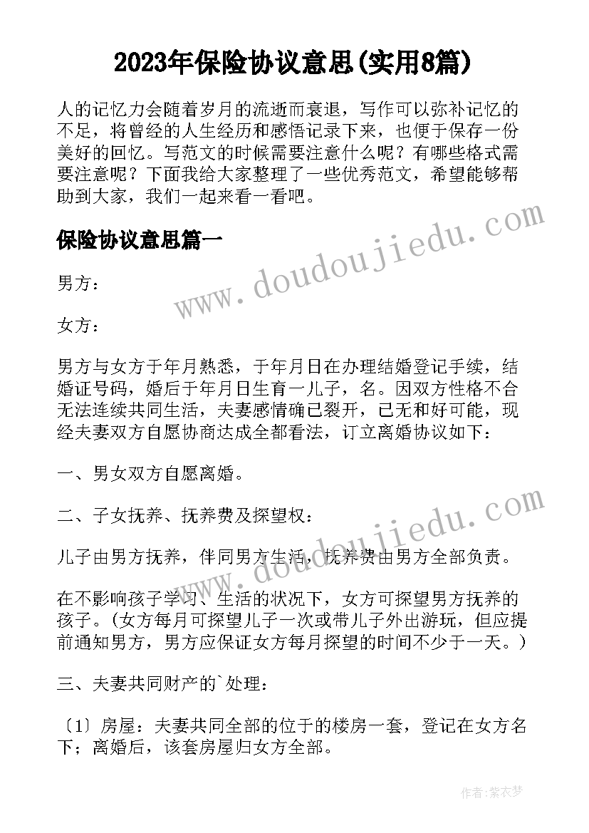 2023年保险协议意思(实用8篇)