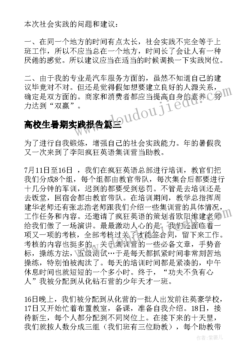 2023年高校生暑期实践报告(实用5篇)