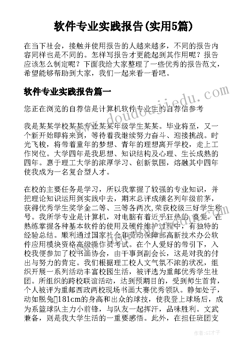 软件专业实践报告(实用5篇)