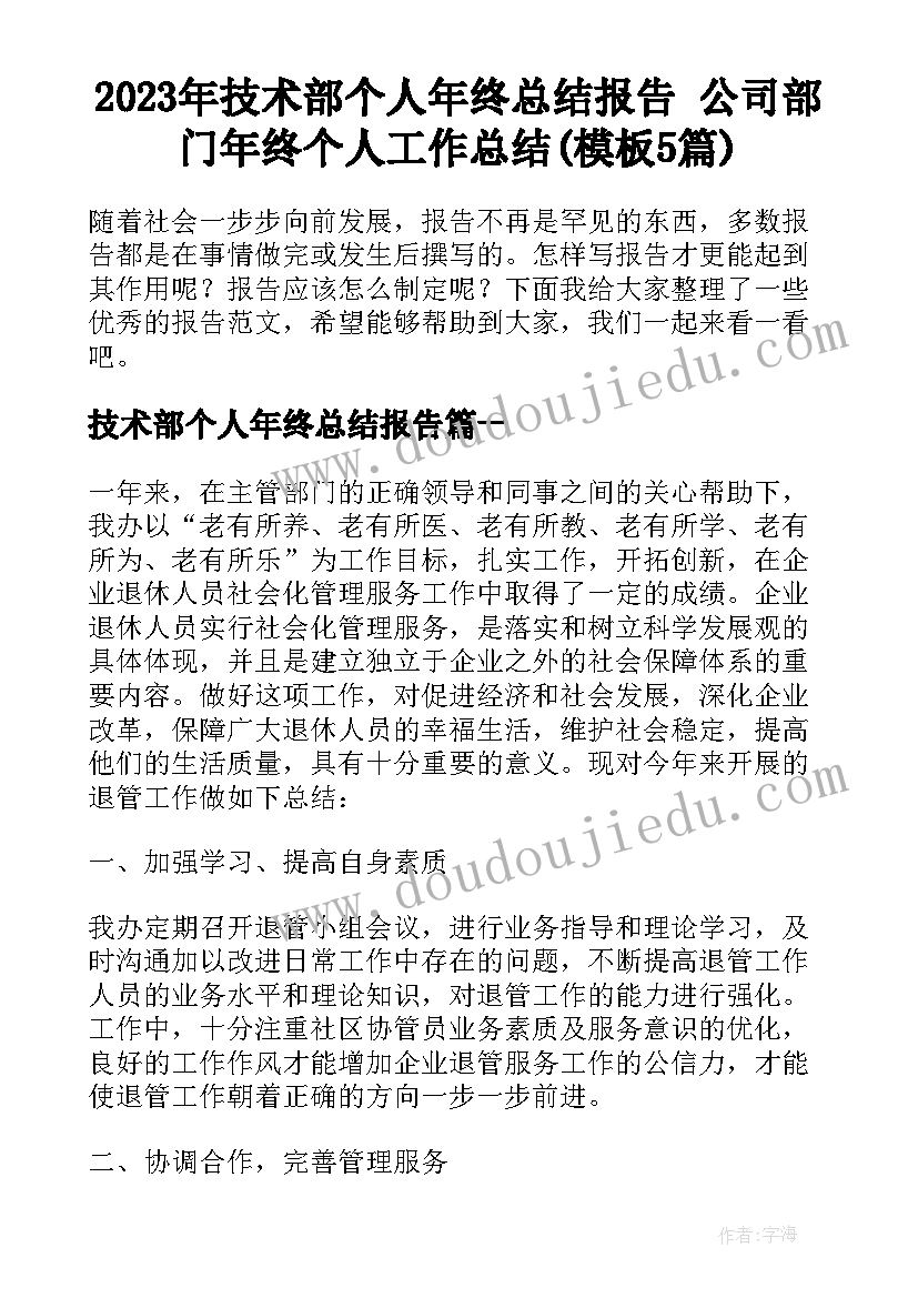 2023年技术部个人年终总结报告 公司部门年终个人工作总结(模板5篇)