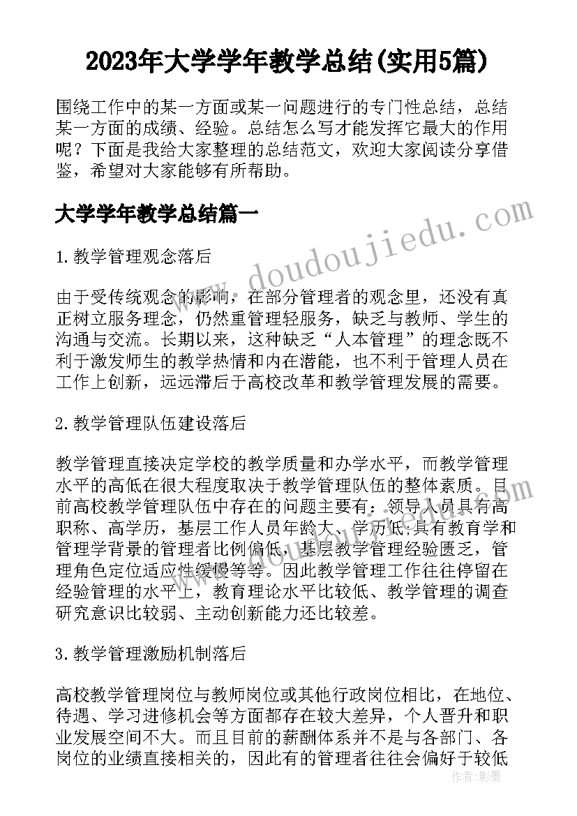 2023年大学学年教学总结(实用5篇)