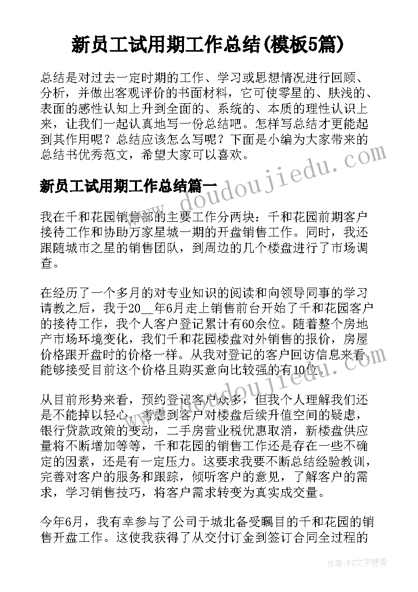 新员工试用期工作总结(模板5篇)