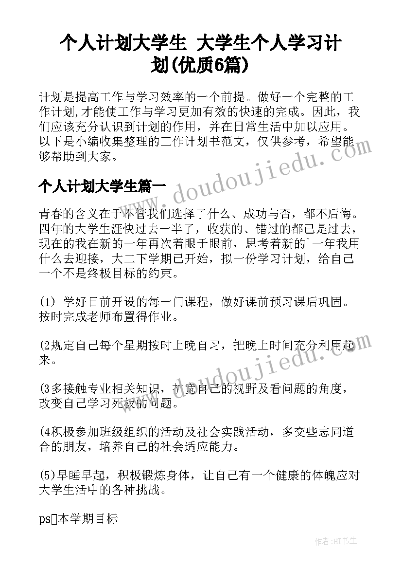 个人计划大学生 大学生个人学习计划(优质6篇)