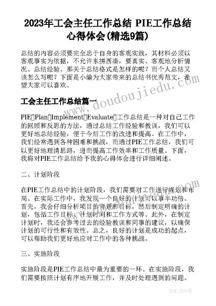 2023年工会主任工作总结 PIE工作总结心得体会(精选9篇)