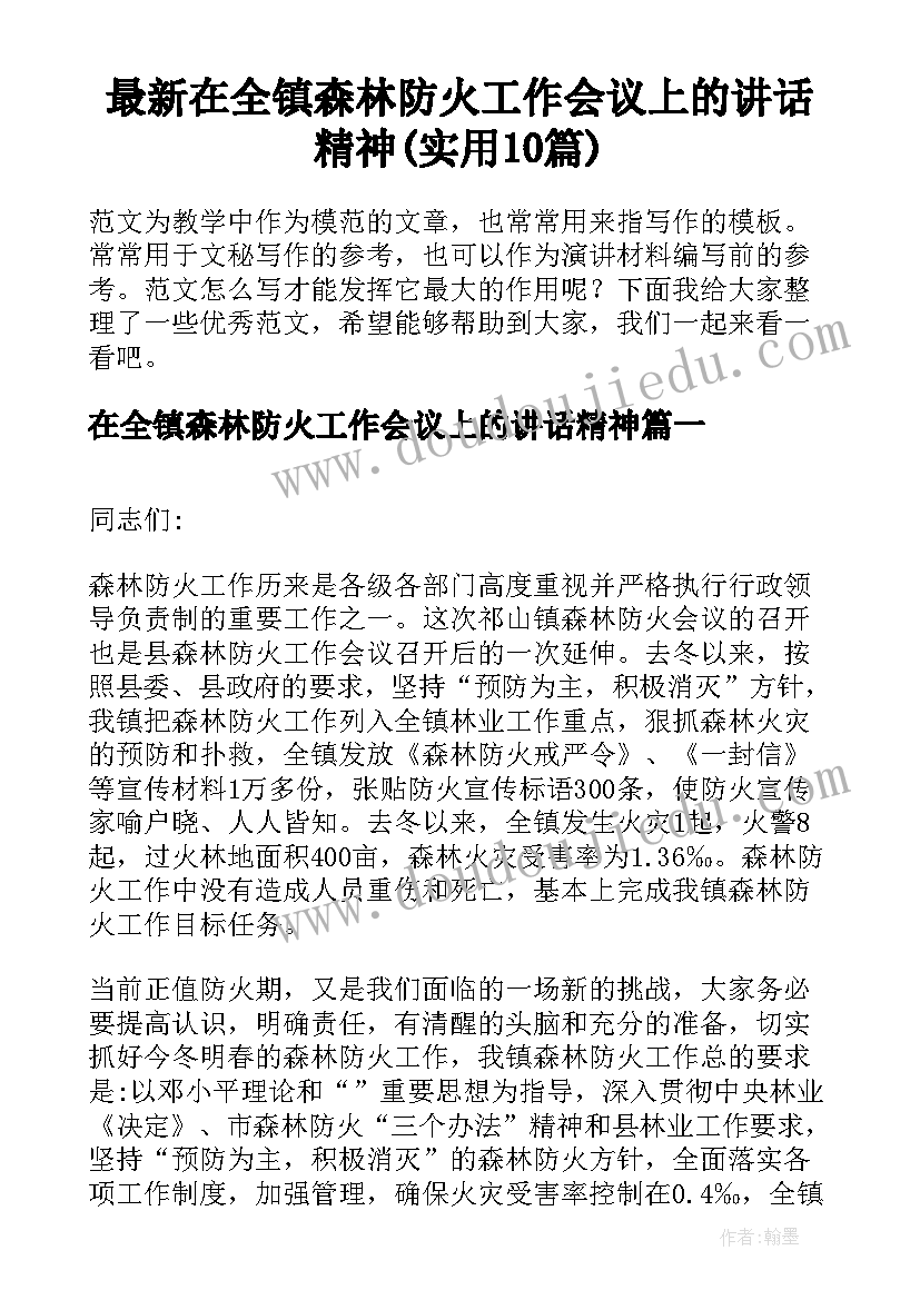 最新在全镇森林防火工作会议上的讲话精神(实用10篇)