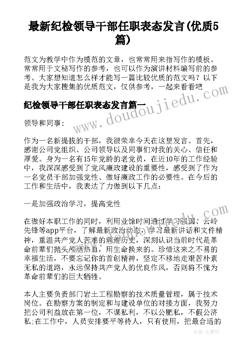 最新纪检领导干部任职表态发言(优质5篇)