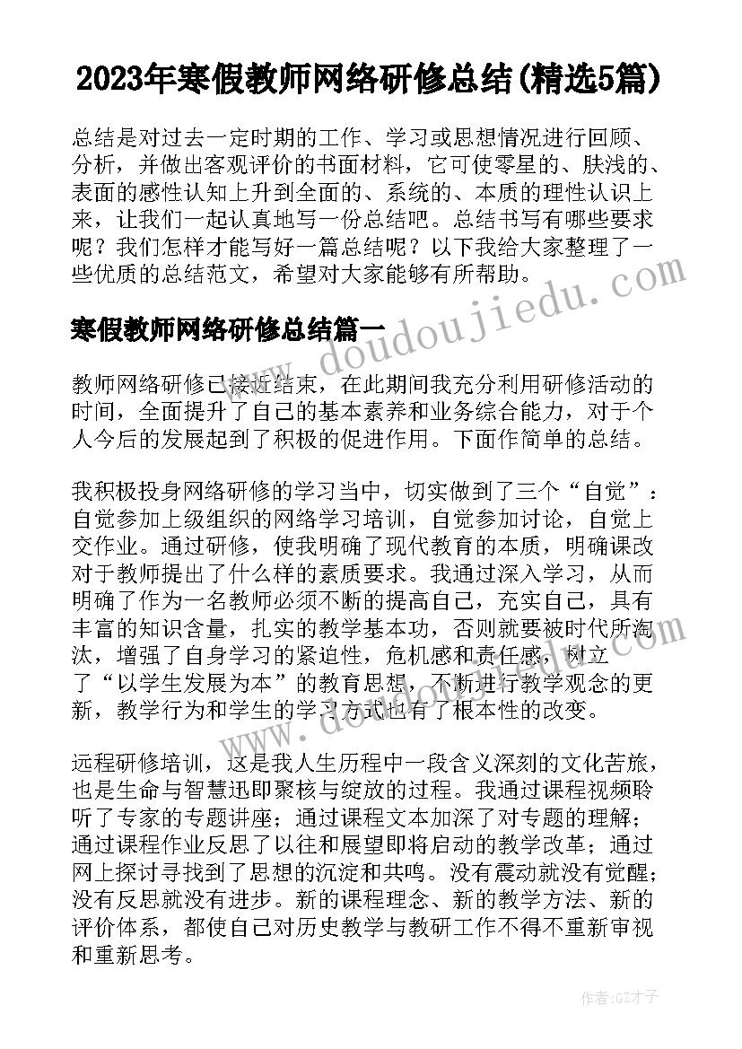 2023年寒假教师网络研修总结(精选5篇)