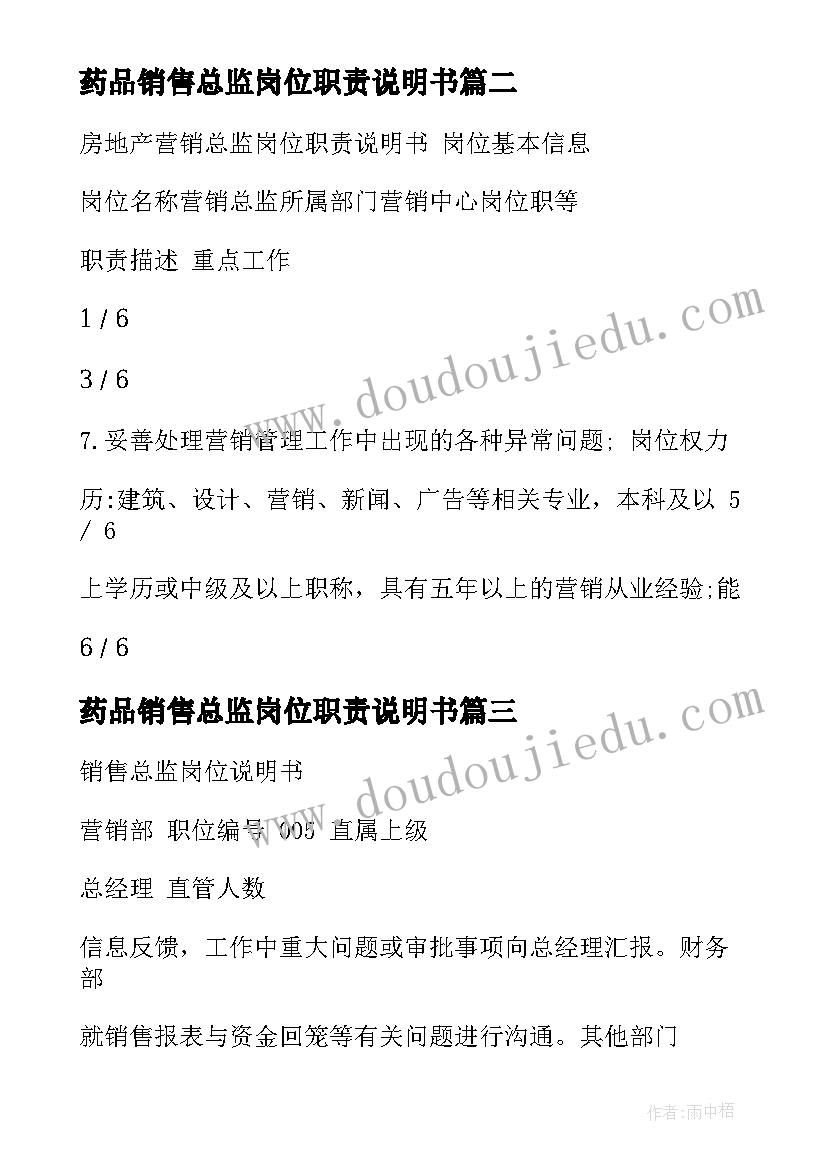 2023年药品销售总监岗位职责说明书 房地产销售总监岗位职责说明书(汇总5篇)