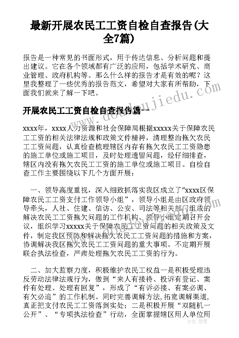 最新开展农民工工资自检自查报告(大全7篇)