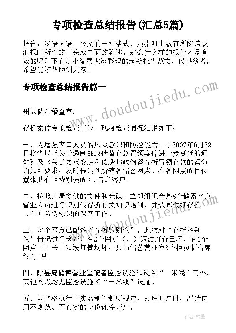 专项检查总结报告(汇总5篇)