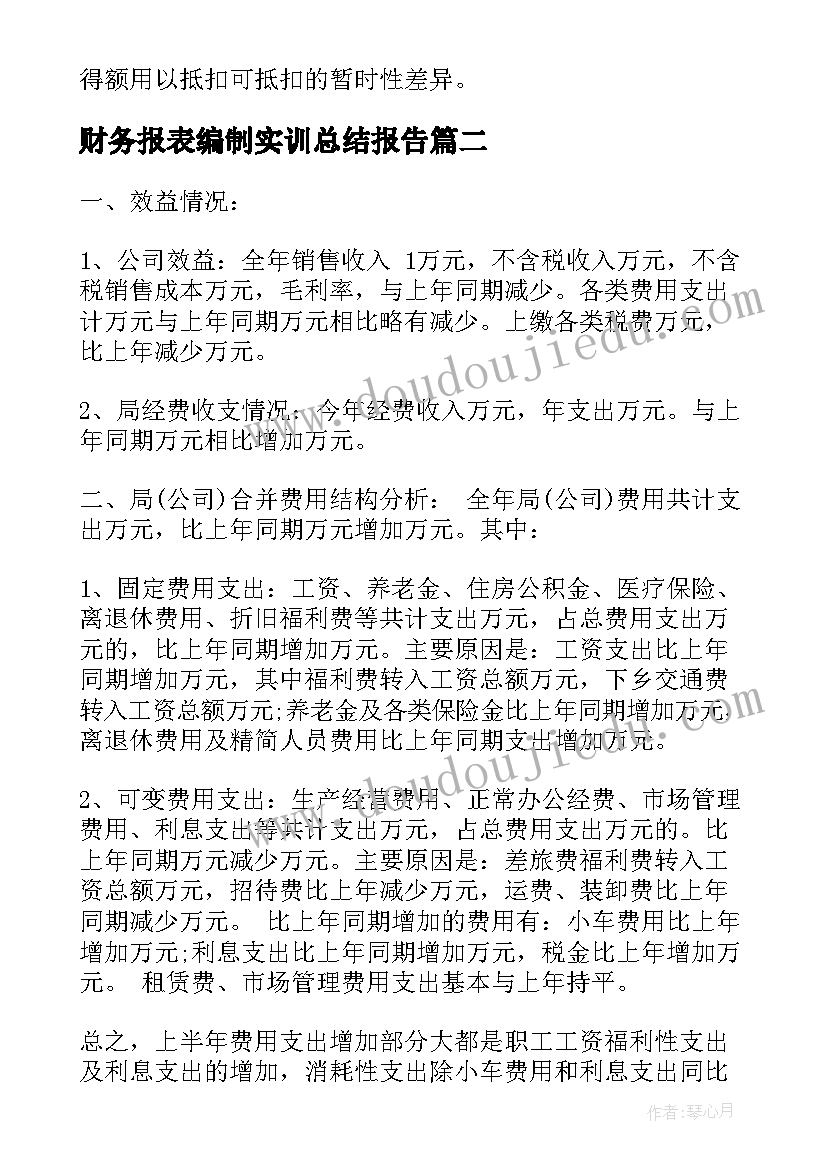 2023年财务报表编制实训总结报告(通用5篇)