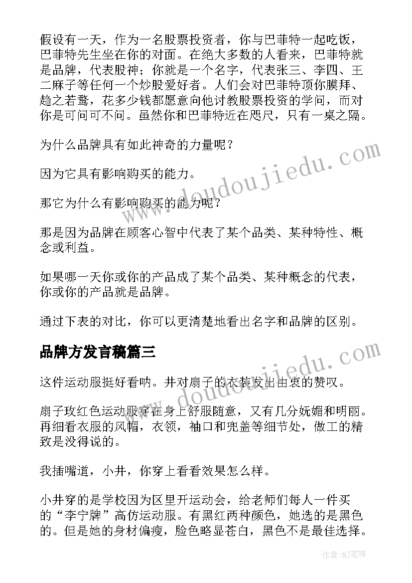 最新品牌方发言稿(汇总5篇)