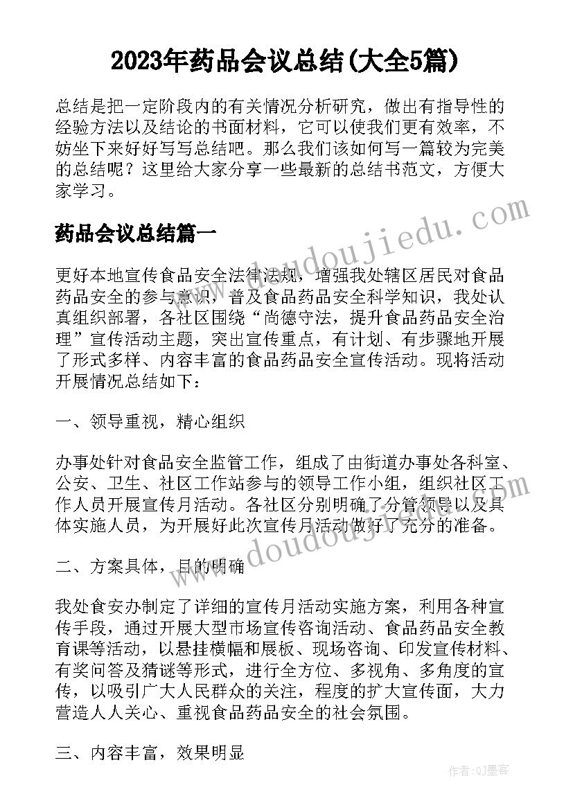 2023年药品会议总结(大全5篇)