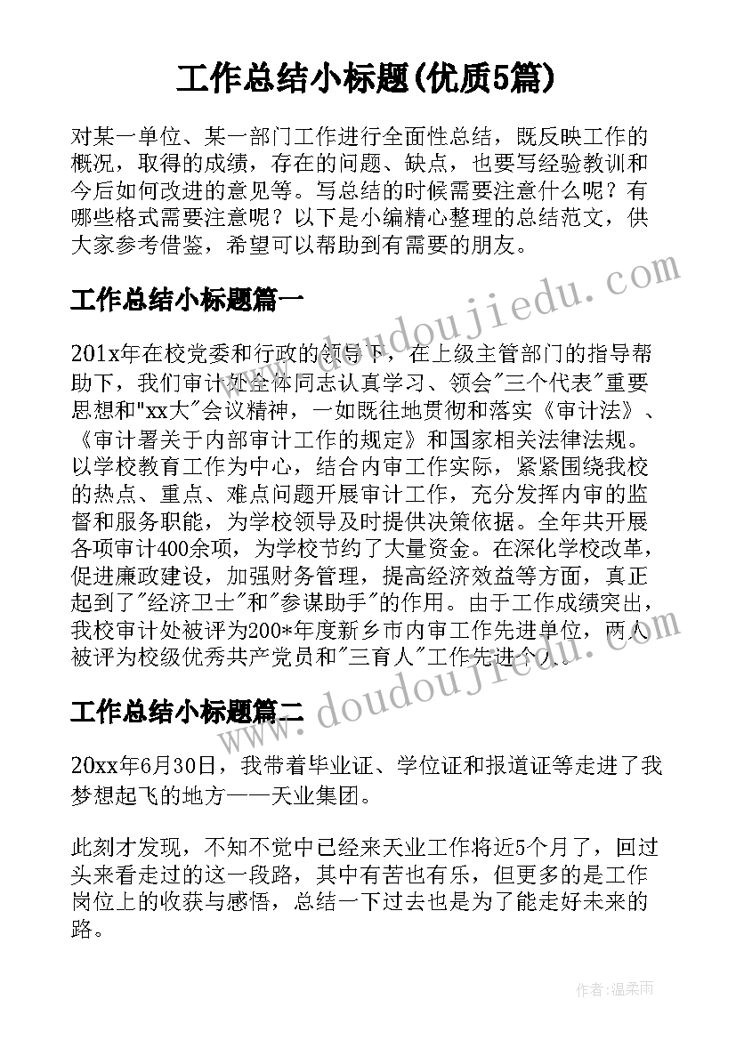 工作总结小标题(优质5篇)