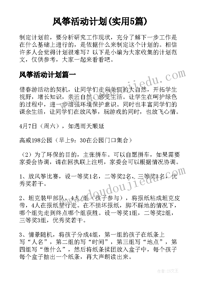 风筝活动计划(实用5篇)