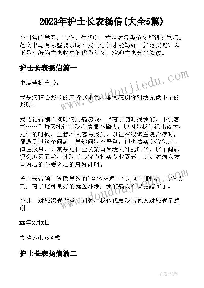 2023年护士长表扬信(大全5篇)