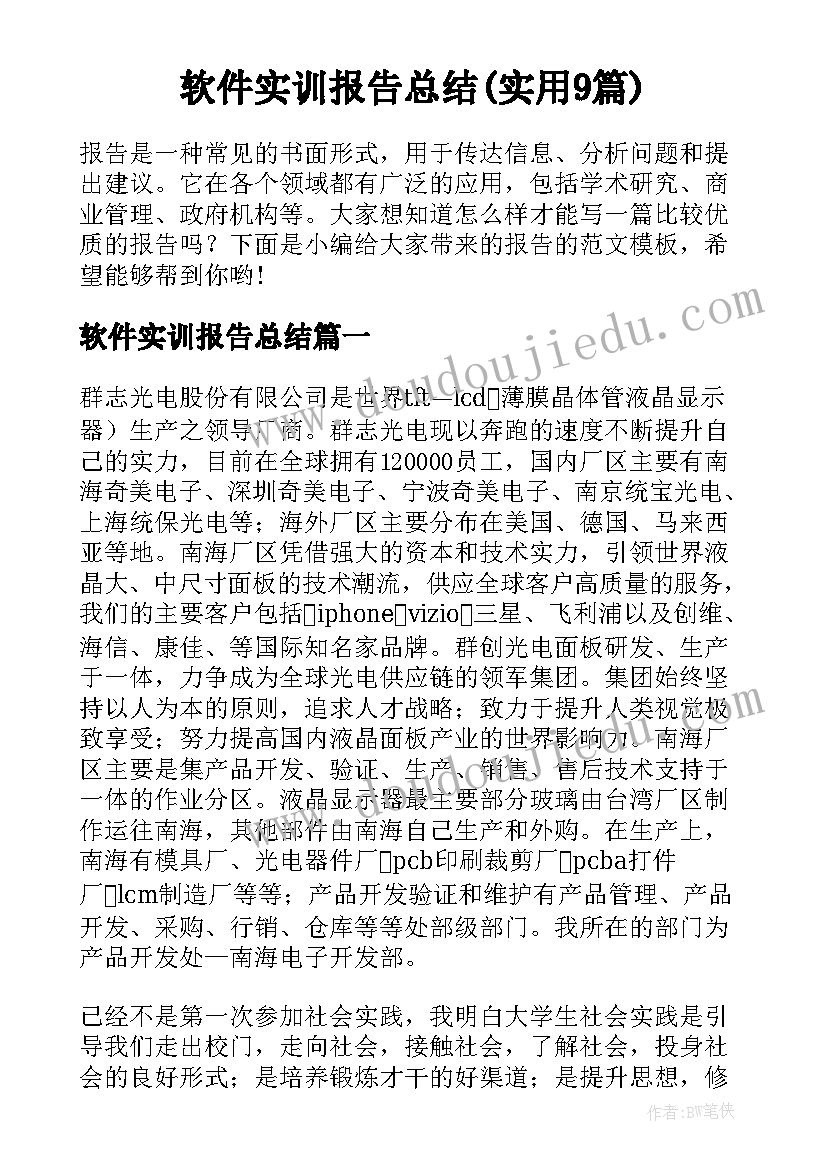 软件实训报告总结(实用9篇)