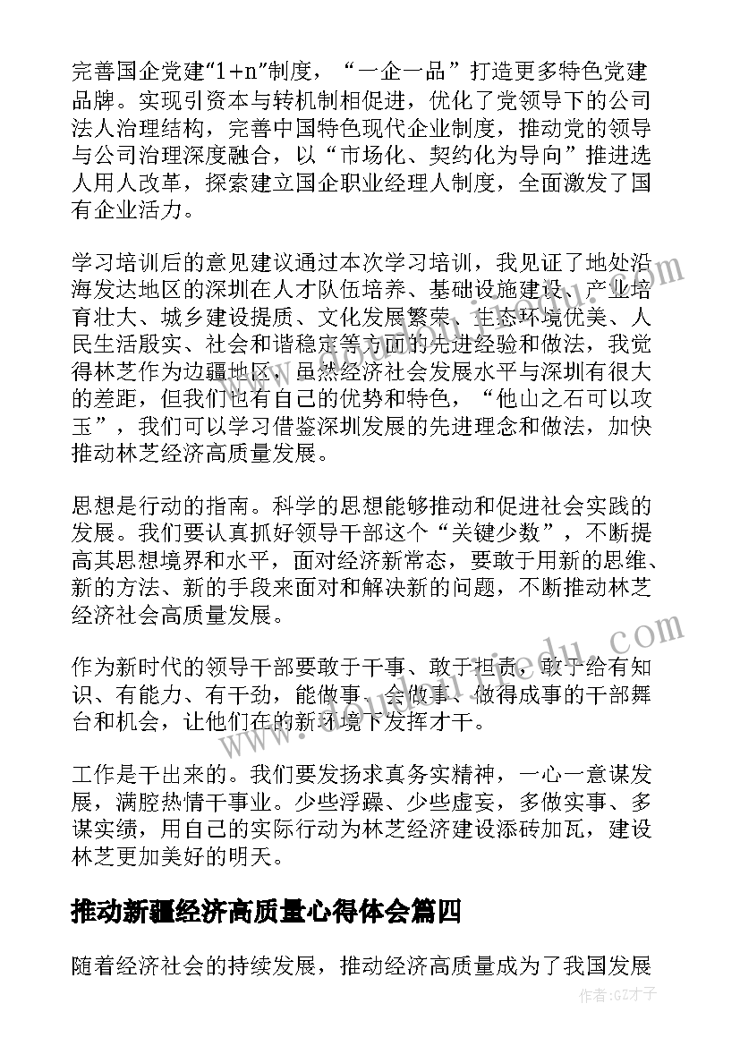 最新推动新疆经济高质量心得体会(精选5篇)