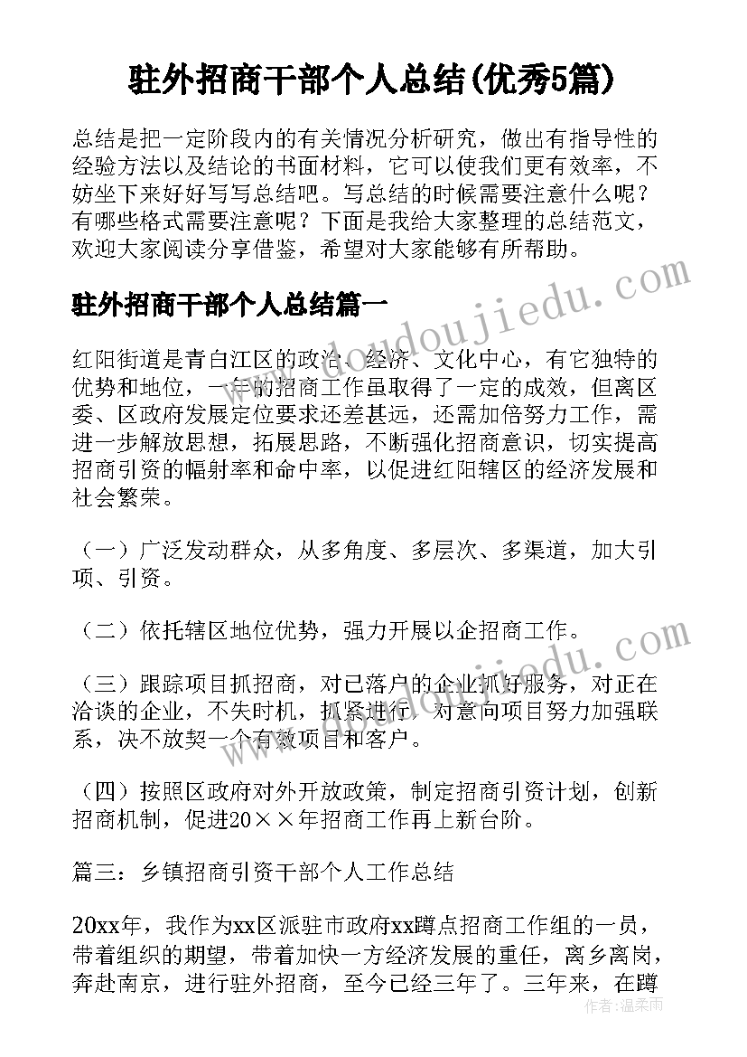 驻外招商干部个人总结(优秀5篇)