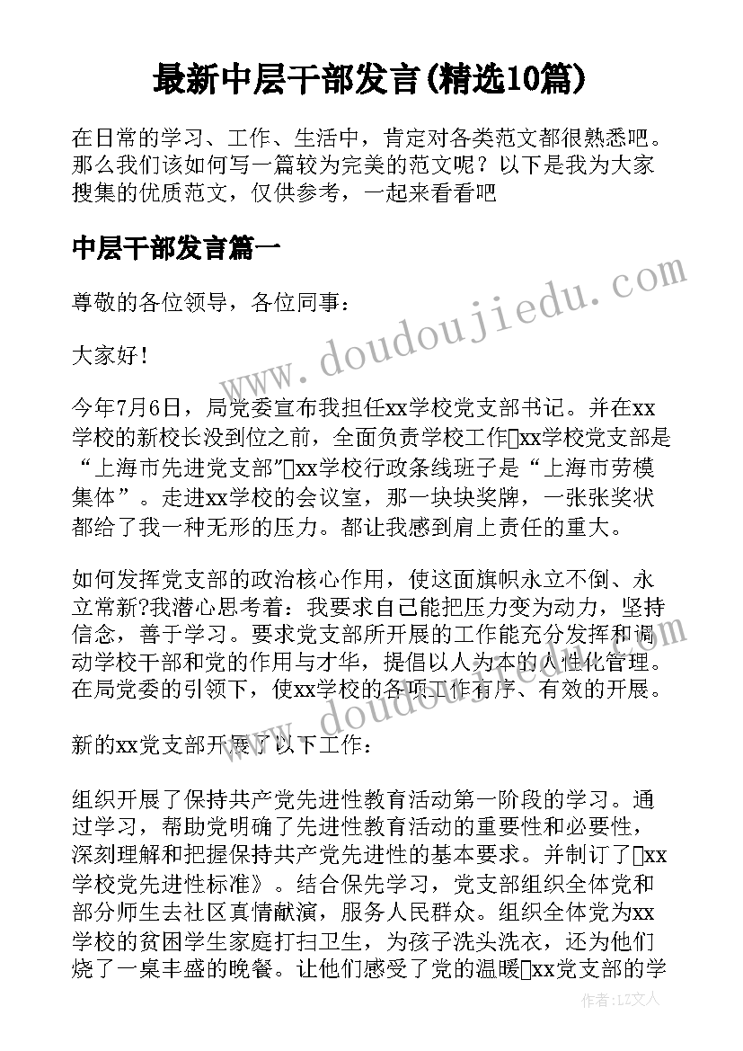 最新中层干部发言(精选10篇)