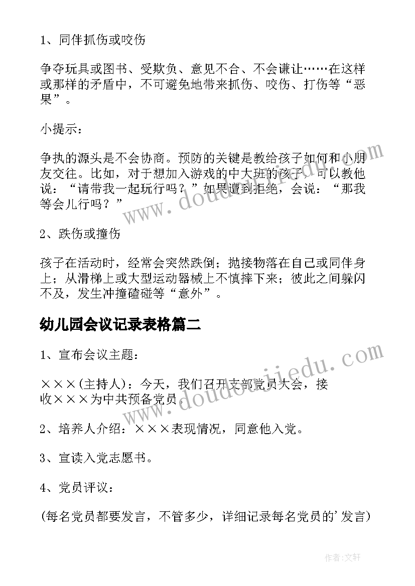 2023年幼儿园会议记录表格(大全5篇)