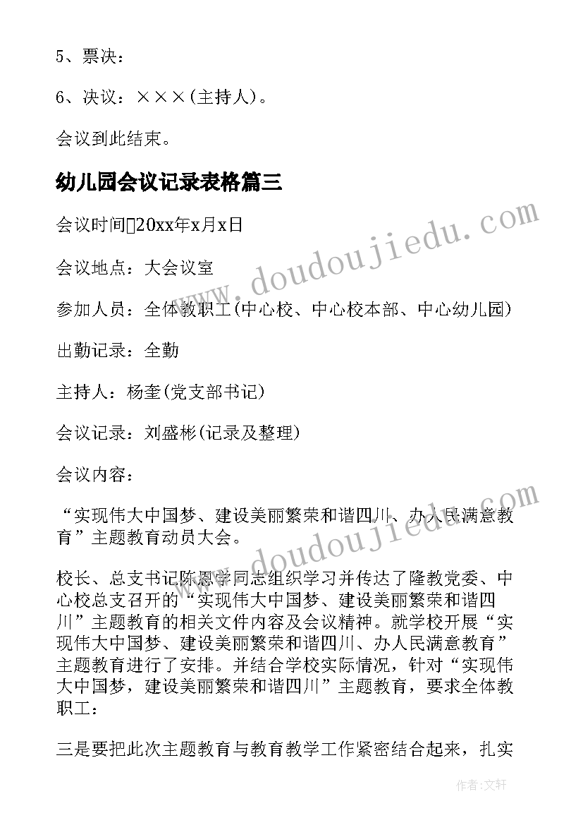 2023年幼儿园会议记录表格(大全5篇)