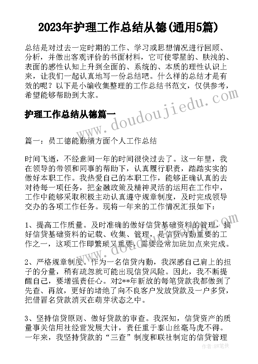 2023年护理工作总结从德(通用5篇)