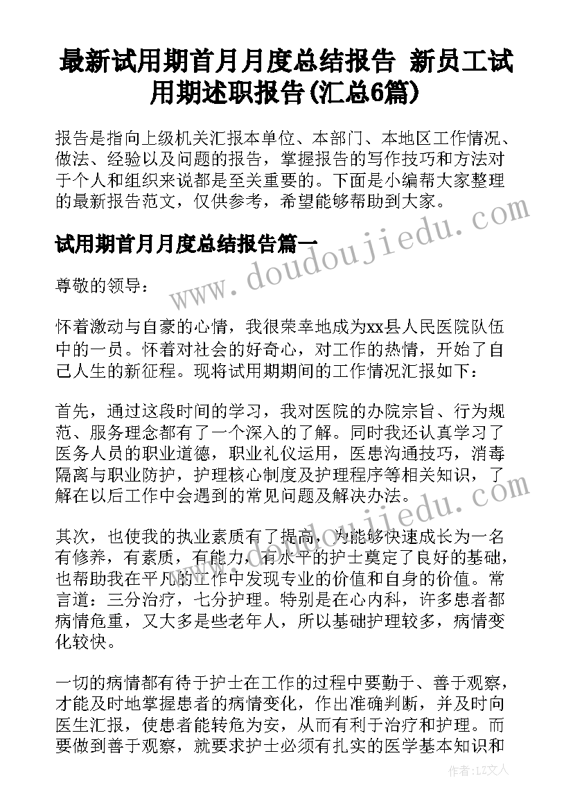 最新试用期首月月度总结报告 新员工试用期述职报告(汇总6篇)