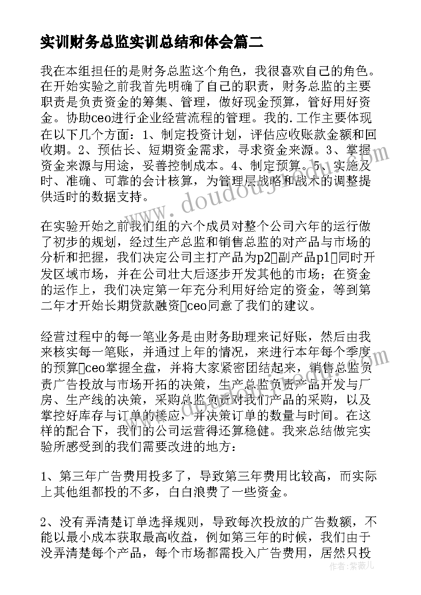 2023年实训财务总监实训总结和体会 实训报告财务心得体会总结(汇总5篇)