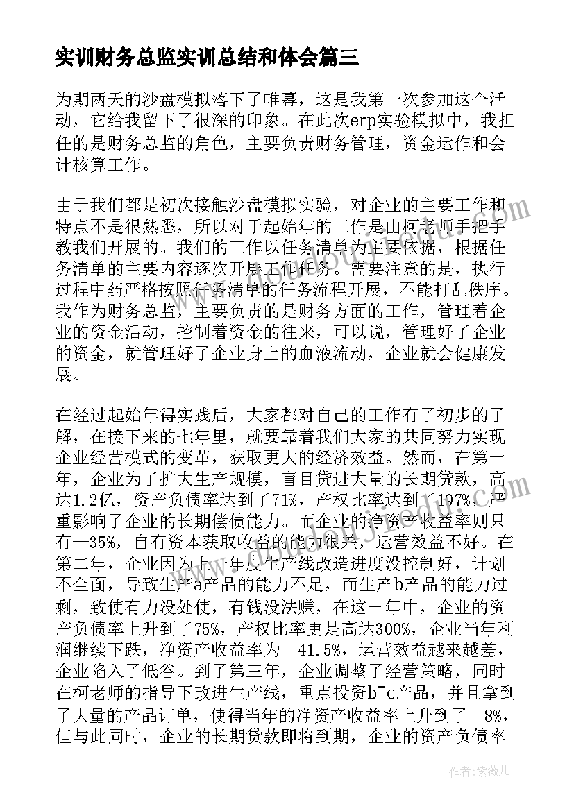 2023年实训财务总监实训总结和体会 实训报告财务心得体会总结(汇总5篇)