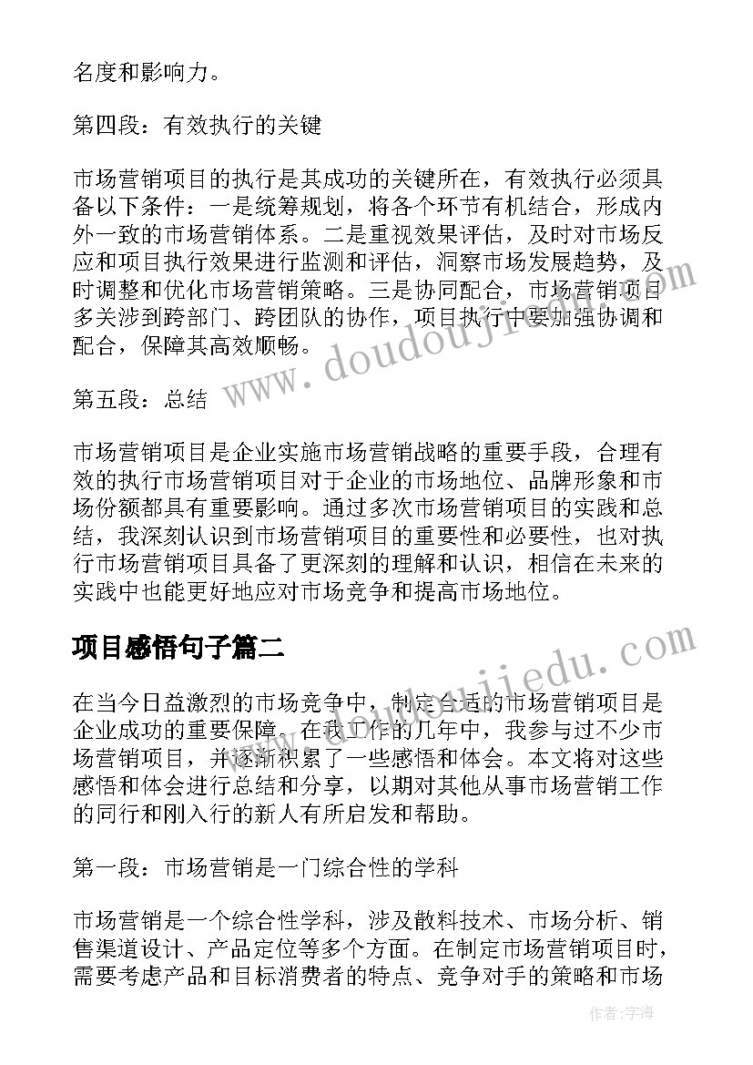 2023年项目感悟句子 市场营销项目感悟心得体会(大全5篇)