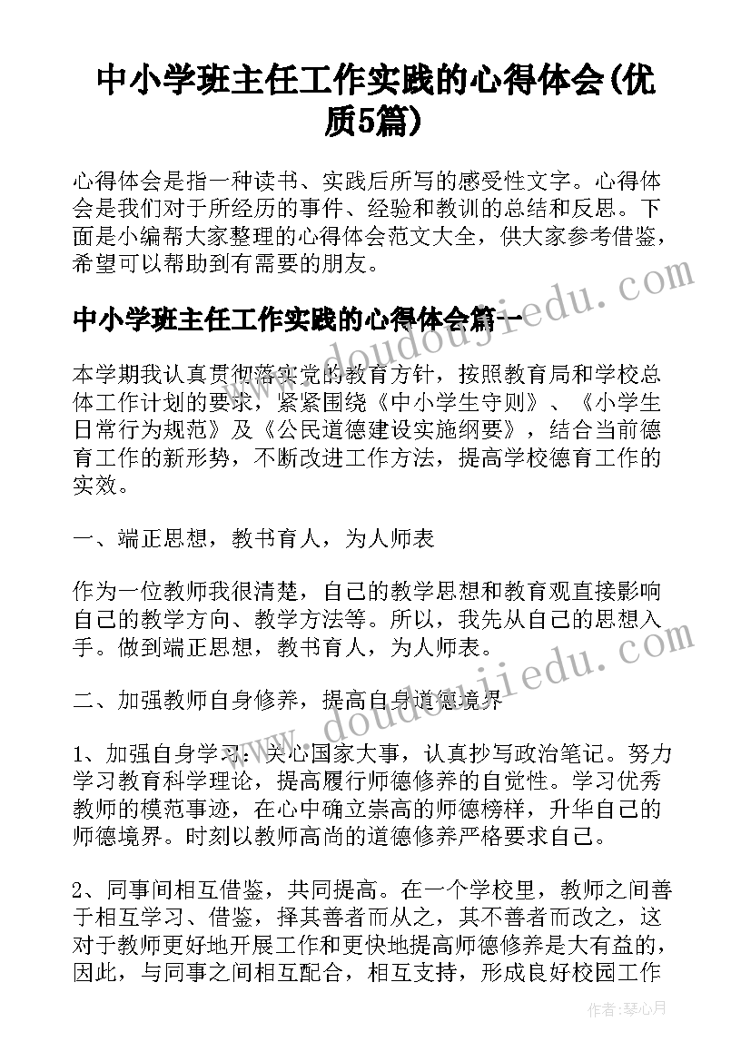 中小学班主任工作实践的心得体会(优质5篇)