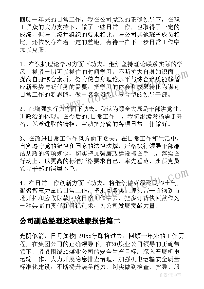 最新公司副总经理述职述廉报告(实用5篇)