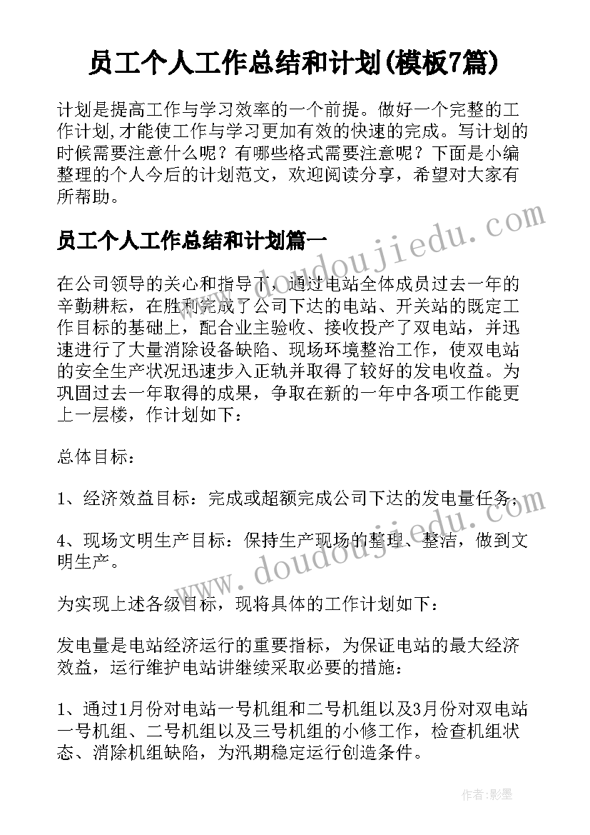 员工个人工作总结和计划(模板7篇)