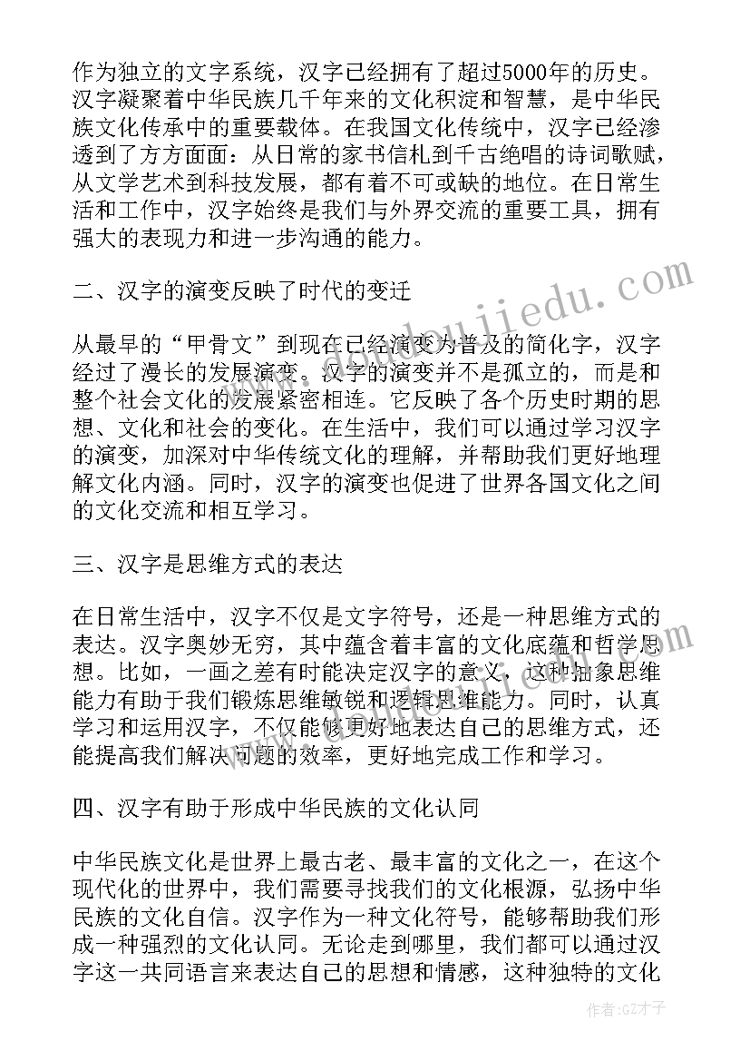 最新汉字文化心得体会(实用5篇)