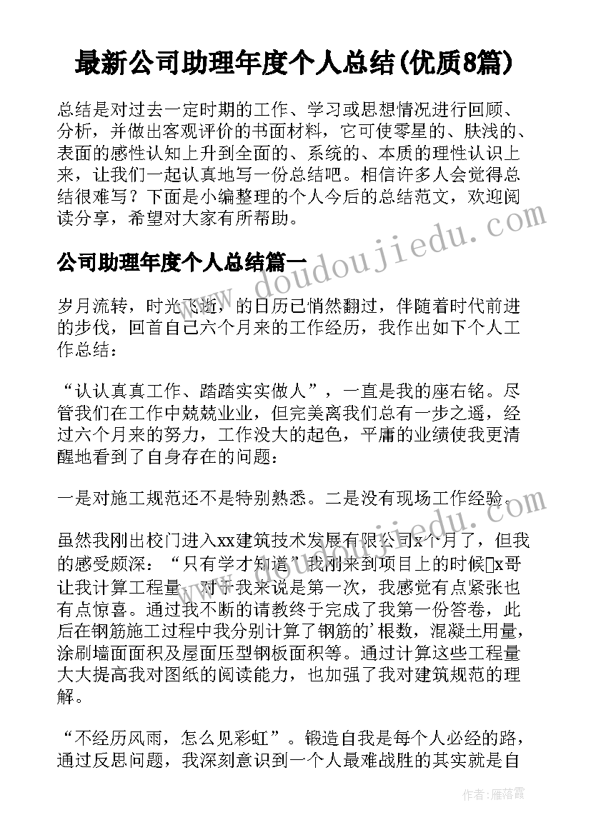 最新公司助理年度个人总结(优质8篇)