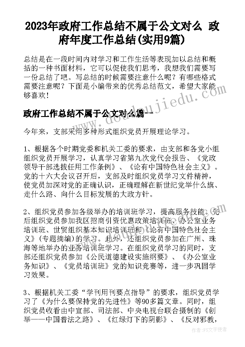 2023年政府工作总结不属于公文对么 政府年度工作总结(实用9篇)