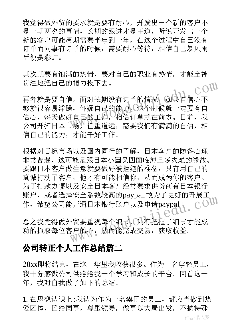 最新公司转正个人工作总结(精选8篇)