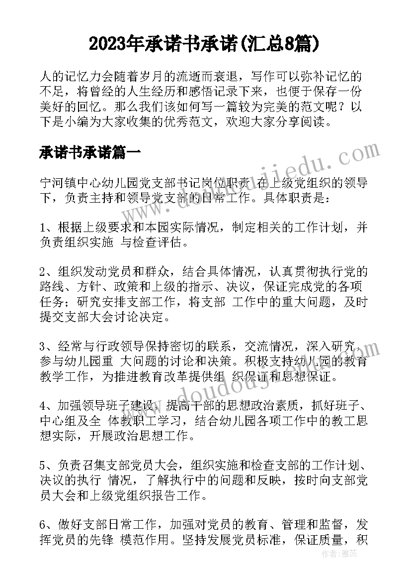 2023年承诺书承诺(汇总8篇)