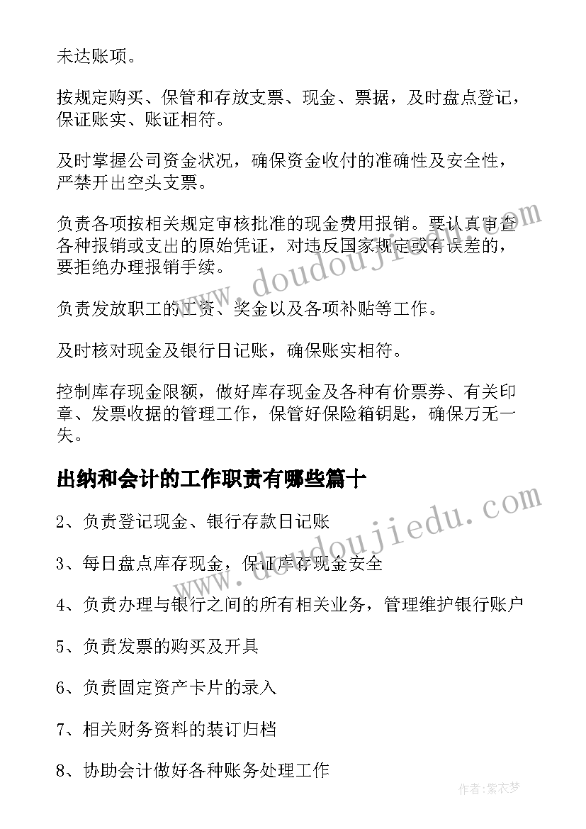 2023年出纳和会计的工作职责有哪些(通用10篇)