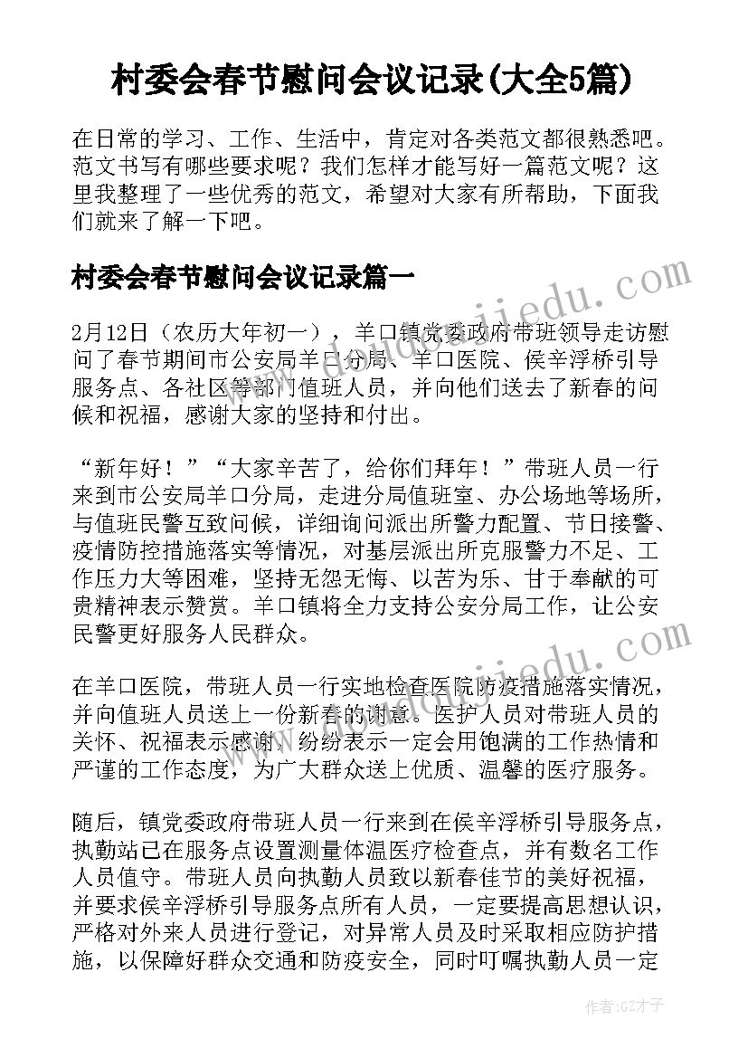 村委会春节慰问会议记录(大全5篇)