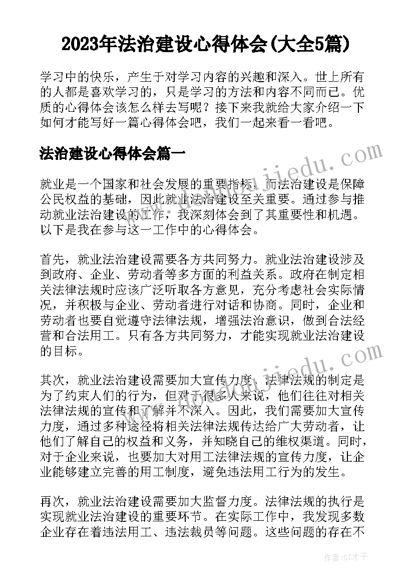 2023年法治建设心得体会(大全5篇)