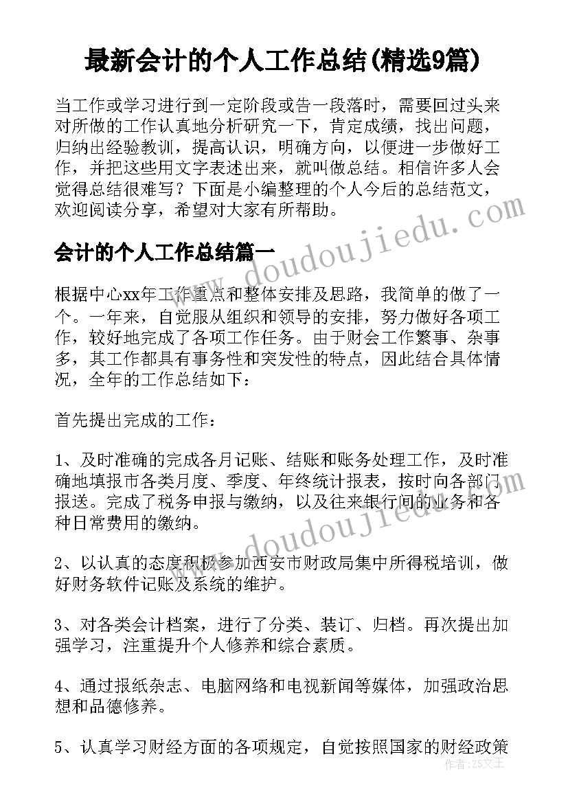 最新会计的个人工作总结(精选9篇)