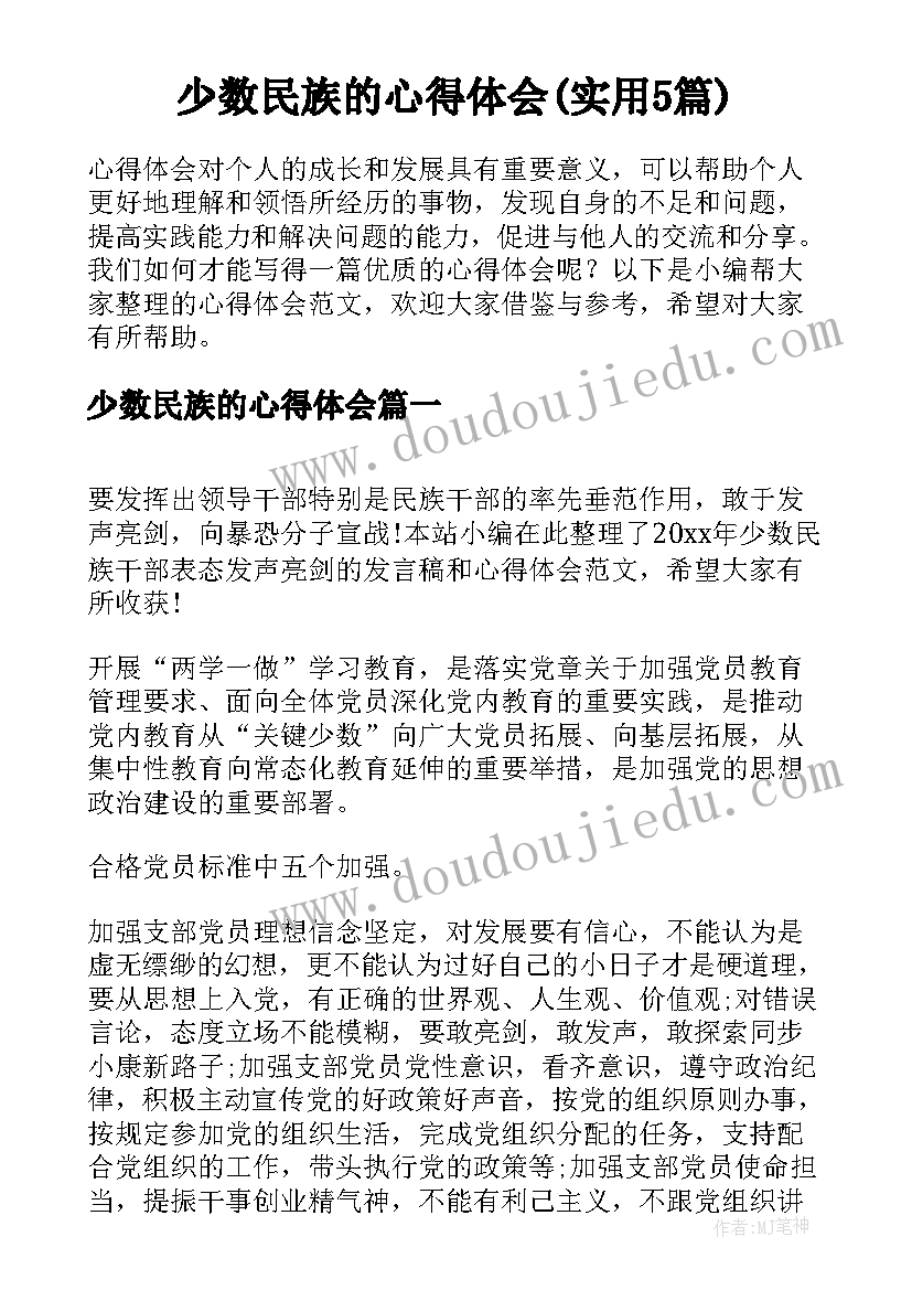 少数民族的心得体会(实用5篇)